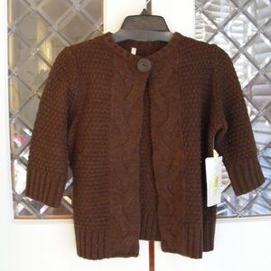 Leo and Nicole Sweater Cardigan Small NWT $70 Chocolate Brown 3/4 sleeves Button